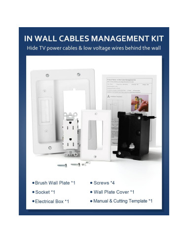 Kit de gestión de cables en la pared ZEXMTE blanco 20x15.6cm