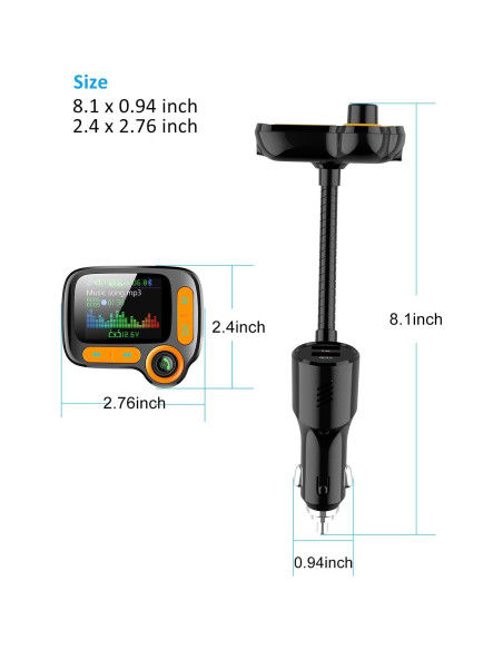 Adaptador Bluetooth FM TSNAM con Pantalla 1.8" y Cargador USB