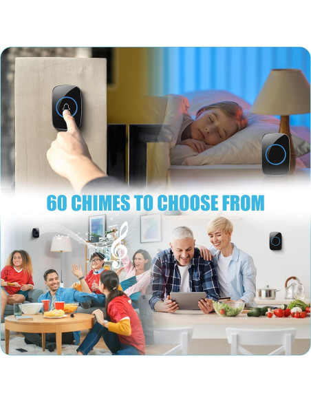 Kit Timbre Inalámbrico Fabbay 8 Piezas 1000 m 60 Melodías