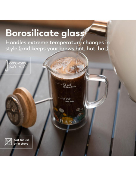 Cafetera Prensa Francesa Rasa Koffee 350ml Vidrio Doble Pared