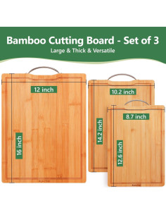Juego de Tablas de Cortar de Bambú FUHITIM - 3 Piezas, Ecológicas 2