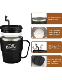 Taza de café aislada al vacío CCJGNG 13 oz negra 2