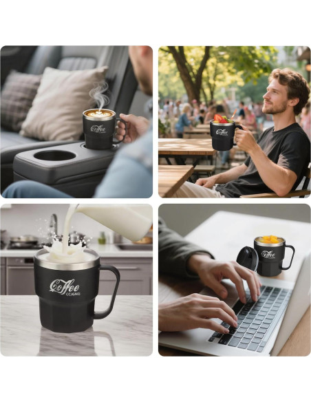 Taza de café aislada al vacío CCJGNG 13 oz negra
