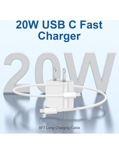 Cargador Rápido USB C 20W Qalirvis + Cable 3m para iPhone 16
