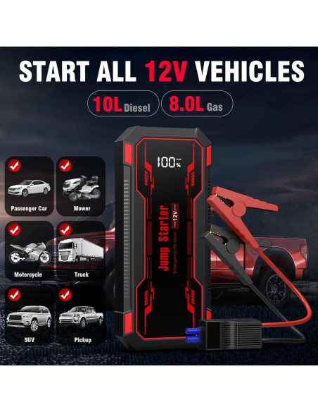 Arrancador de Batería GKUTW 6000A 12V con Linterna LED