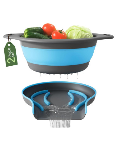 Colador Plegable Gevoli con Base Autodesagüe 5QT Azul/Gris