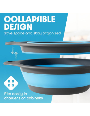 Colador Plegable Gevoli con Base Autodesagüe 5QT Azul/Gris