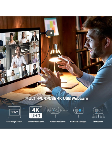 IPEVO Webcam MP-8M 4K USB con Micrófono AI y Luz LED
