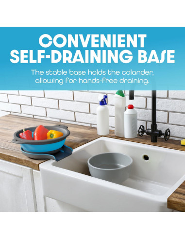 Colador Plegable Gevoli con Base Autodesagüe 5QT Azul/Gris