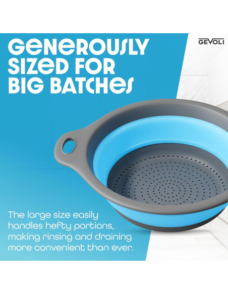 Colador Plegable Gevoli con Base Autodesagüe 5QT Azul/Gris