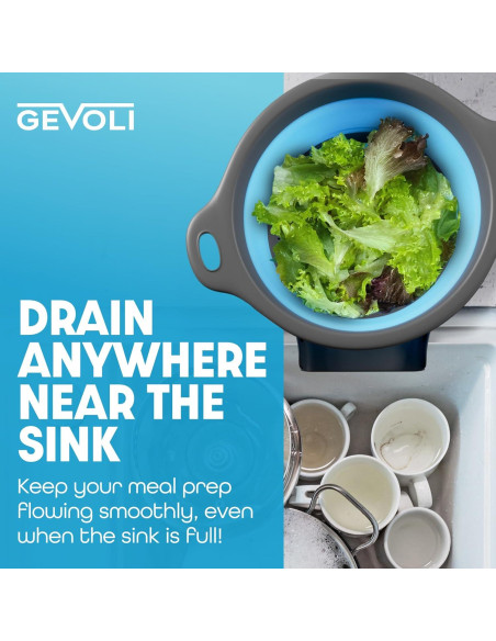 Colador Plegable Gevoli con Base Autodesagüe 5QT Azul/Gris