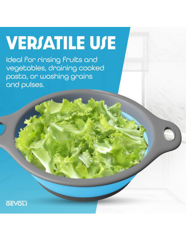 Colador Plegable Gevoli con Base Autodesagüe 5QT Azul/Gris