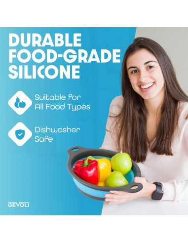 Colador Plegable Gevoli con Base Autodesagüe 5QT Azul/Gris