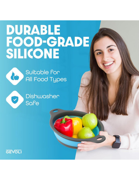 Colador Plegable Gevoli con Base Autodesagüe 5QT Azul/Gris