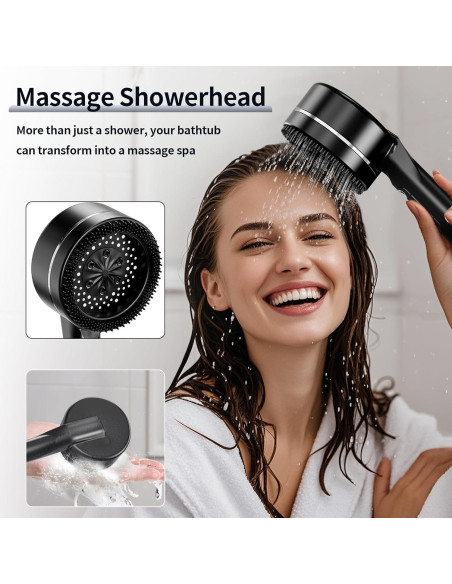 Cabezal de Ducha de Mano QKOQKO con Manguera 60" y 4 Modos