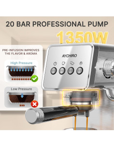 Cafetera de Espresso AYCHIRO US-GK-1502-A01 20 Bar Acero Inoxidable 2
