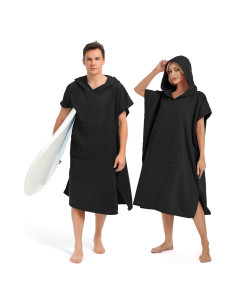 Poncho de Surf Abahub L Negro Microfibra Secado Rápido