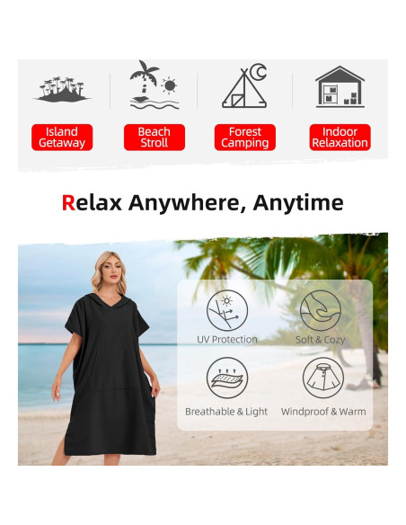 Poncho de Surf Abahub L Negro Microfibra Secado Rápido