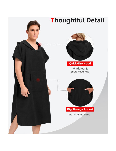 Poncho de Surf Abahub L Negro Microfibra Secado Rápido
