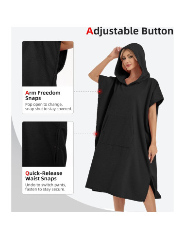 Poncho de Surf Abahub L Negro Microfibra Secado Rápido