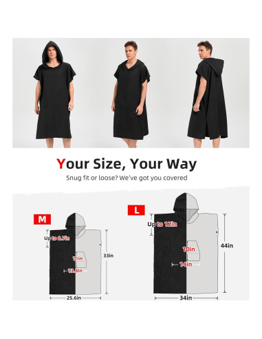 Poncho de Surf Abahub L Negro Microfibra Secado Rápido