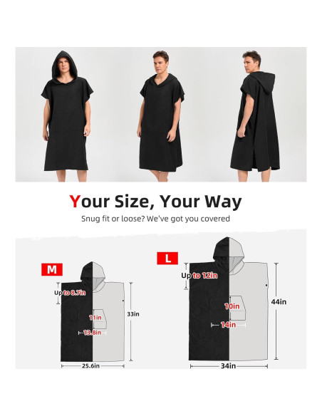 Poncho de Surf Abahub L Negro Microfibra Secado Rápido