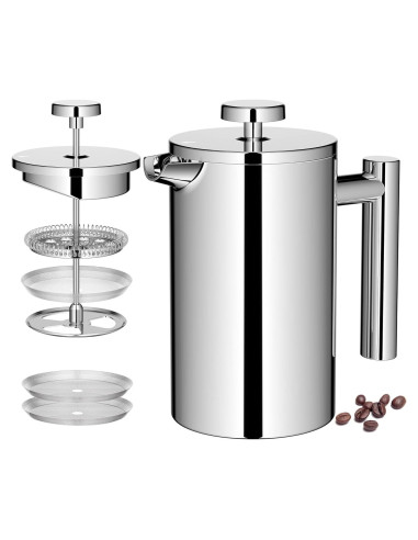 Cafetera Prensa Francesa Miuly 600ML Acero Inoxidable Doble Pared