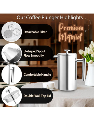 Cafetera Prensa Francesa Miuly 600ML Acero Inoxidable Doble Pared