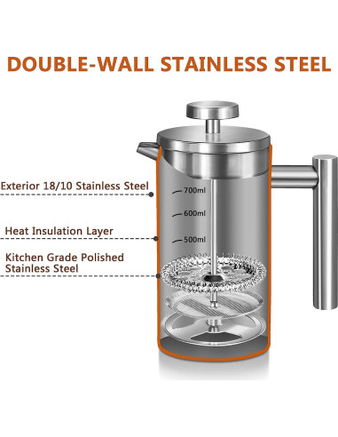 Cafetera Prensa Francesa Miuly 600ML Acero Inoxidable Doble Pared