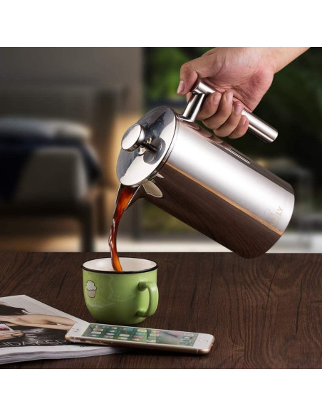 Cafetera Prensa Francesa Miuly 600ML Acero Inoxidable Doble Pared