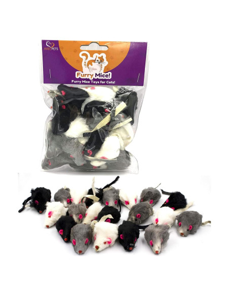 20 Ratones Peludos para Gato Axel Pets - Piel de Conejo Real