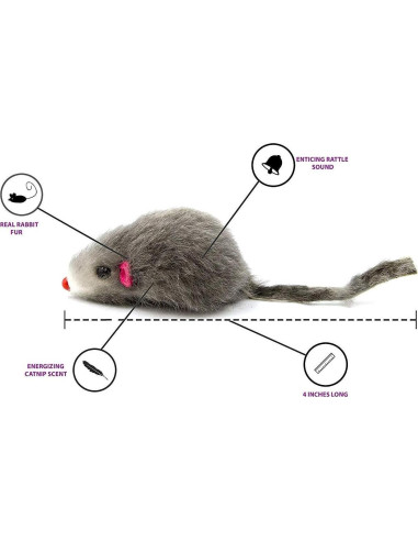 20 Ratones Peludos para Gato Axel Pets - Piel de Conejo Real