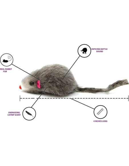 20 Ratones Peludos para Gato Axel Pets - Piel de Conejo Real