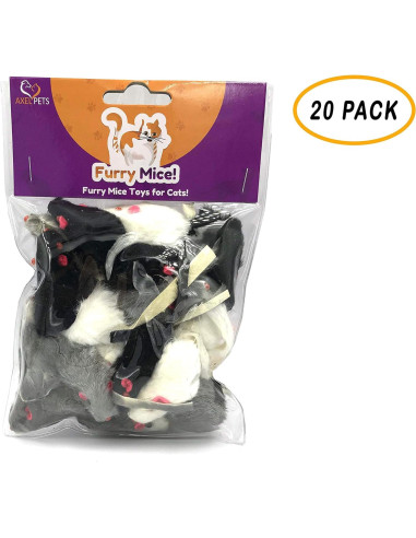 20 Ratones Peludos para Gato Axel Pets - Piel de Conejo Real