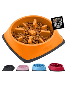 Tazón Interactivo para Perros y Gatos Gorilla Grip 2 Tazas Naranja