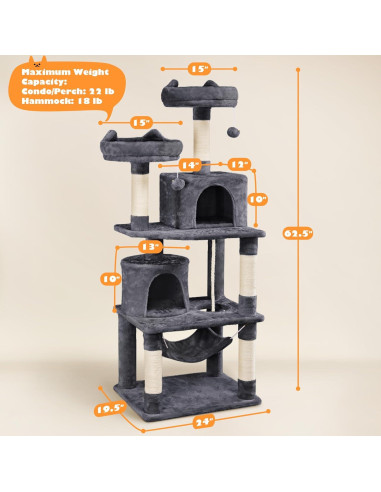 Torre para Gatos Yaheetech 158.75cm con Hamaca y Rascadores