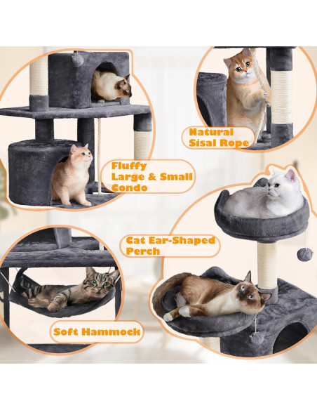 Torre para Gatos Yaheetech 158.75cm con Hamaca y Rascadores