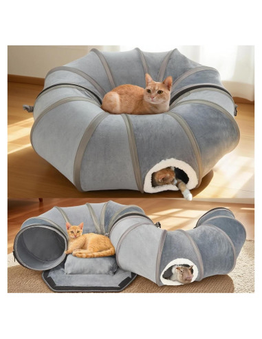 Túnel para Gatos KISFLY Plegable 3 en 1 Gris 80x70 cm