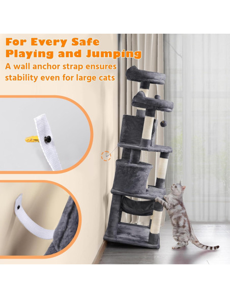 Torre para Gatos Yaheetech 158.75cm con Hamaca y Rascadores