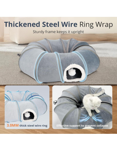 Túnel para Gatos KISFLY Plegable 3 en 1 Gris 80x70 cm