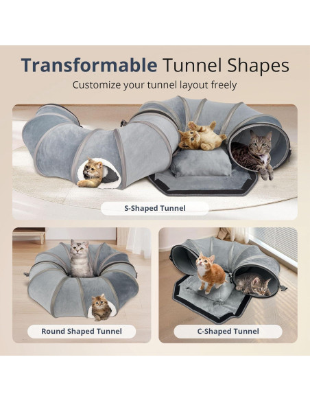 Túnel para Gatos KISFLY Plegable 3 en 1 Gris 80x70 cm