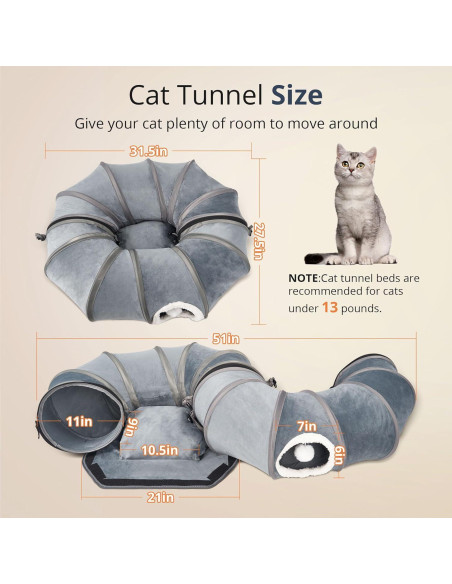 Túnel para Gatos KISFLY Plegable 3 en 1 Gris 80x70 cm