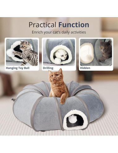 Túnel para Gatos KISFLY Plegable 3 en 1 Gris 80x70 cm