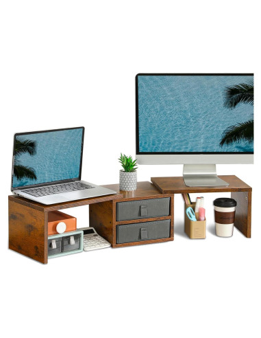 Soporte Doble Monitor TEAMIX DS421E con 2 Cajones Ajustables