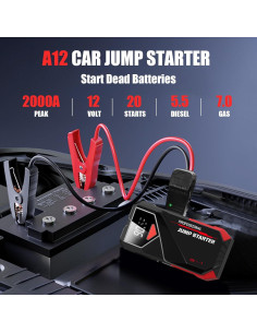 Arrancador de Batería PowQ A12 2000A 12V con Linterna LED 2