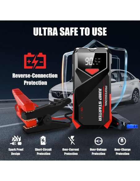 Arrancador de Batería PowQ A12 2000A 12V con Linterna LED