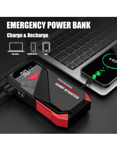 Arrancador de Batería PowQ A12 2000A 12V con Linterna LED