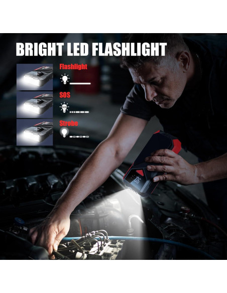 Arrancador de Batería PowQ A12 2000A 12V con Linterna LED