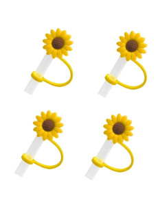 4 Tapones de Pajita de Silicona Jowxsx Girasol Reutilizables