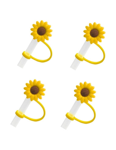 4 Tapones de Pajita de Silicona Jowxsx Girasol Reutilizables